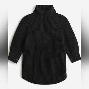 J. Crew Black Cotton Turtleneck Poncho Chunky Knit Sweater Short Sleeve Medium